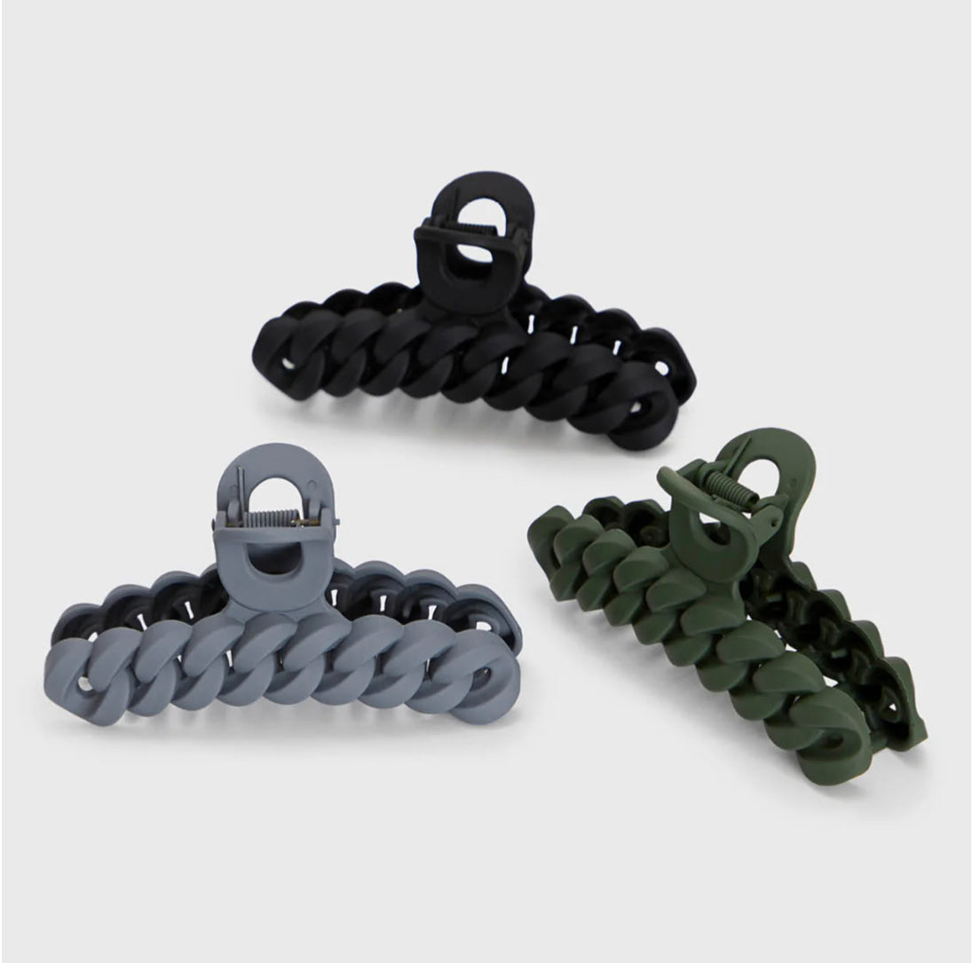 Eco-Friendly Chain Claw Clip 3Pc Set- Black Moss