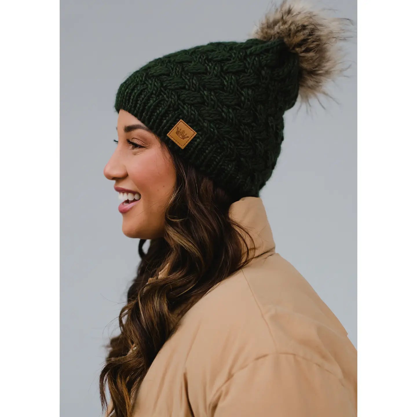 Dark Green Knit Pom Hat