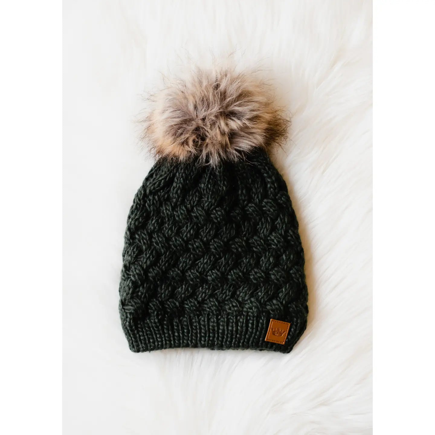 Dark Green Knit Pom Hat