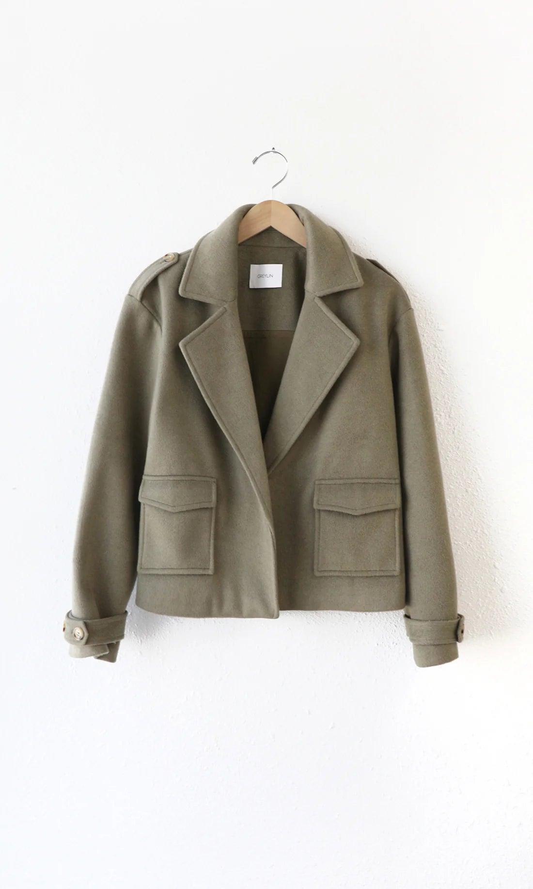 Olive Brushed Wool Jacket - Sprig Flower Co